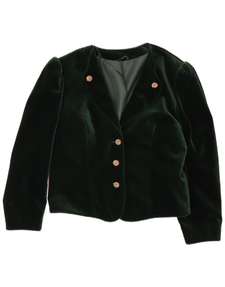 Vintage mujer crop terciopelo 3 botones Blazer chaqueta EU 40 algodón verde medio