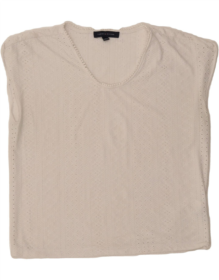 TOMMY HILFIGER Womens Sleeveless Blouse Top UK 12 Medium White Polyester Vintage Tommy Hilfiger and Second-Hand Tommy Hilfiger from Messina Hembry 