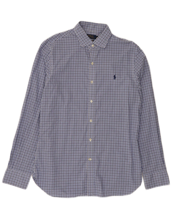 Polo Ralph Lauren Mens Slim Fit Shirt Size 16 Large Blue Check Cotton