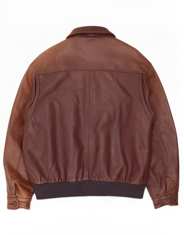 Chaqueta de cuero vintage para hombre Reino Unido 40 Bloque de color marrón grande