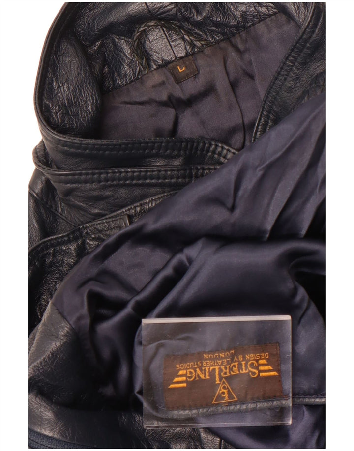 Sterling Chaqueta de cuero para hombre UK 40 Large Cuero azul marino