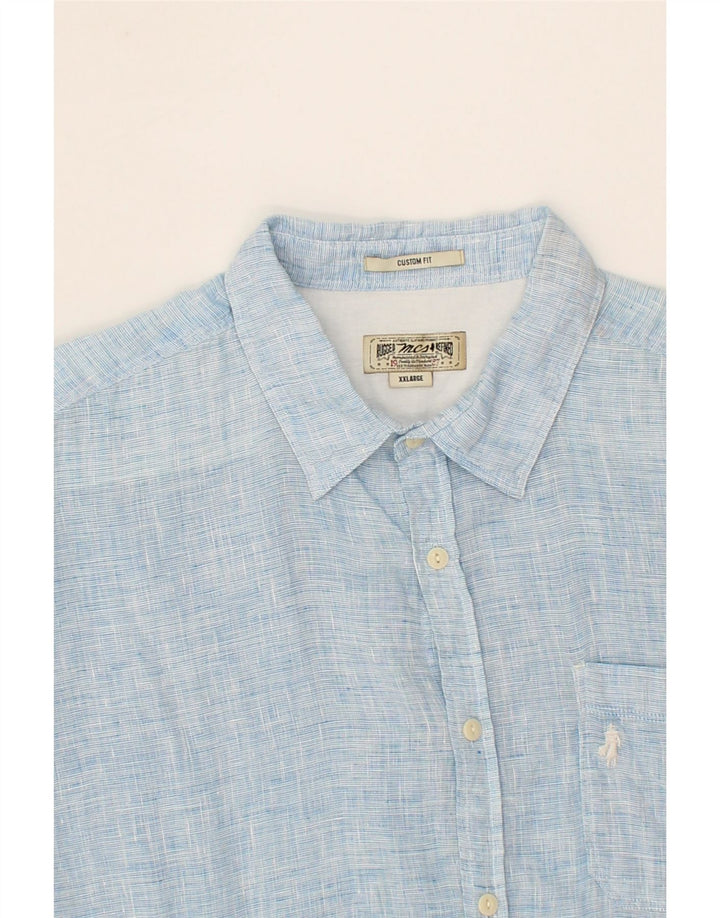 MARLBORO CLASSICS Camisa de ajuste personalizado para hombre 2XL Lino azul