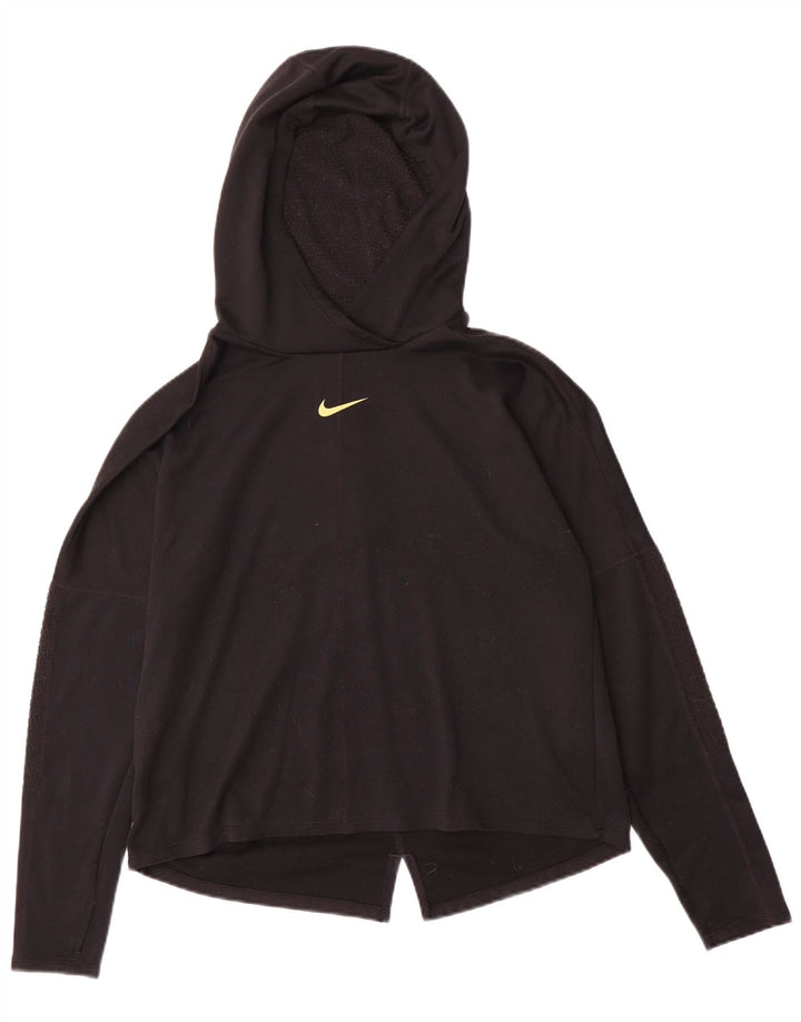NIKE Top gráfico con capucha para correr para mujer, manga larga, talla 44, talla M, color negro
