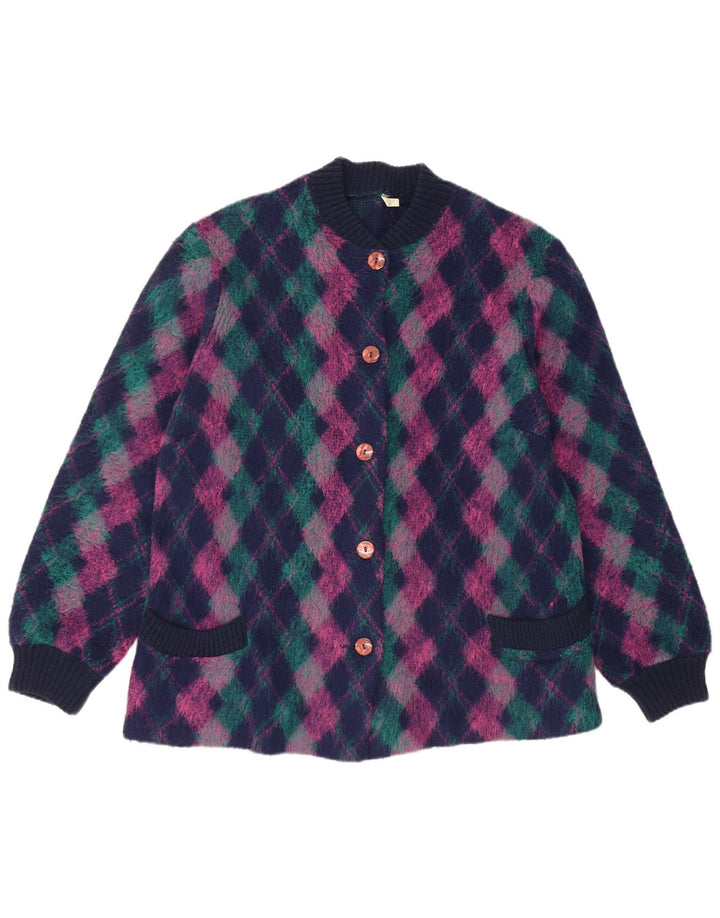 Vintage mujer Cardigan suéter EU 50 3XL multicolor Argyle/Lana de diamante