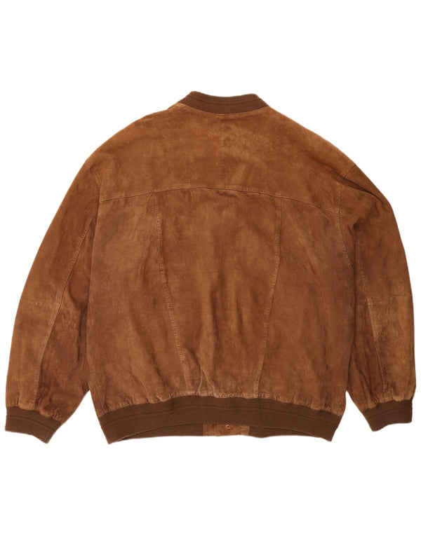 Auténtica chaqueta bomber de ante para hombre UK 44 2XL Cuero marrón