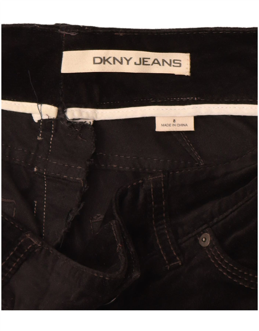 DKNY Pantalones casuales de terciopelo rectos para mujer US 8 Medium W30 L33 Negro