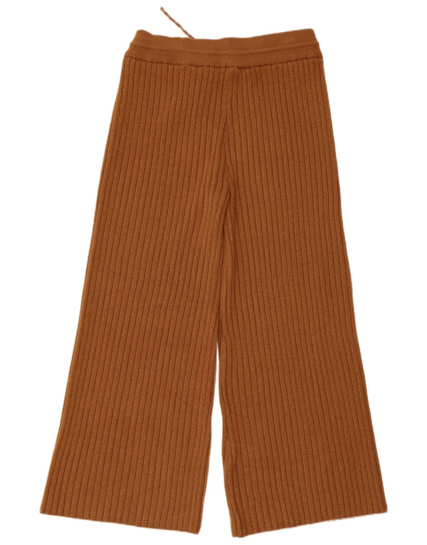 Zara Mujer Pantalones De Chándal De Pierna Ancha De Punto UK 46 Large Acrílico Marrón