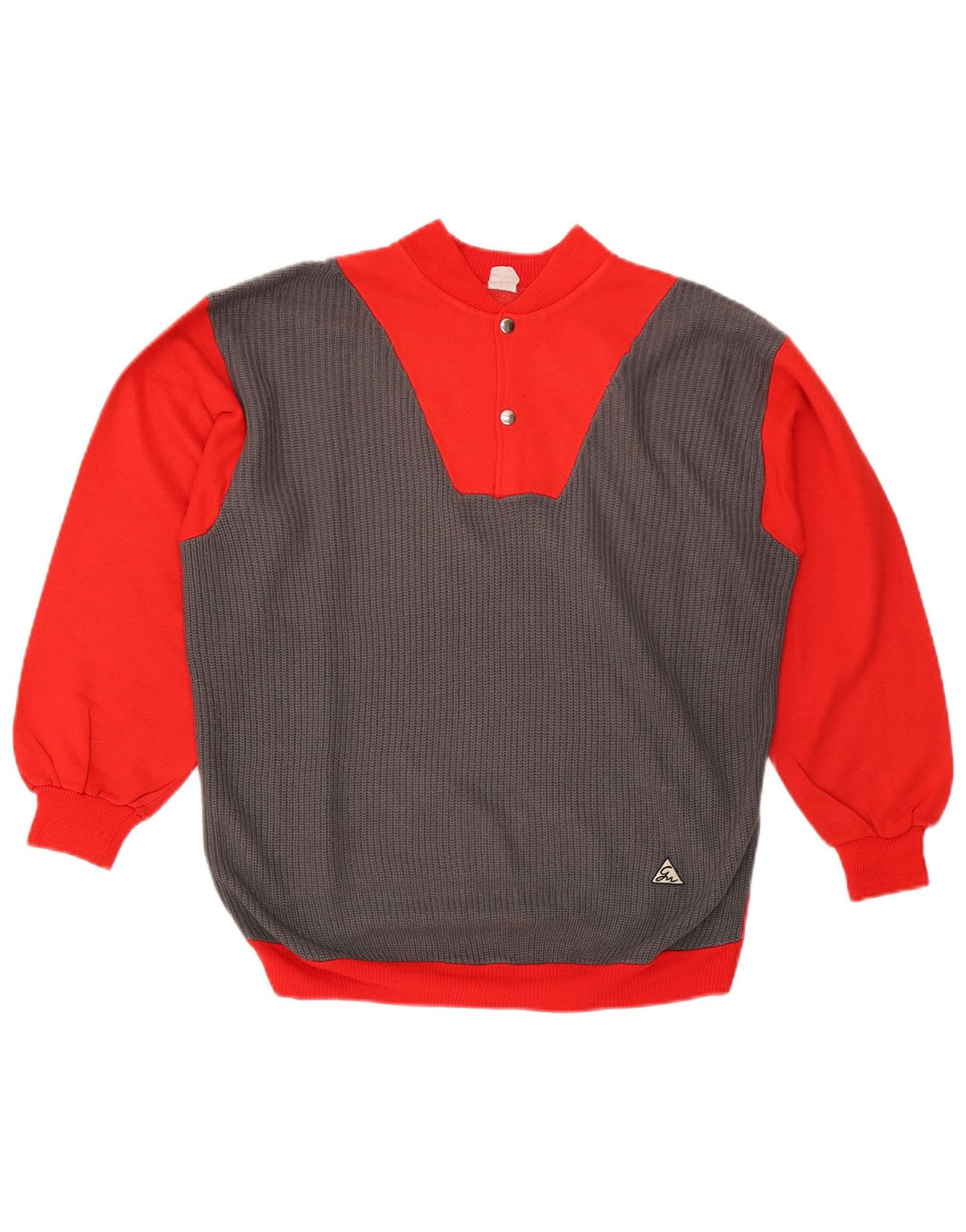 VINTAGE Sudadera con cuello y botones para hombre Jumper Medium Red Colourblock