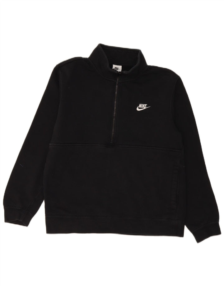 Nike Sudadera con cuello con cremallera y jersey de algodón negro mediano para hombre