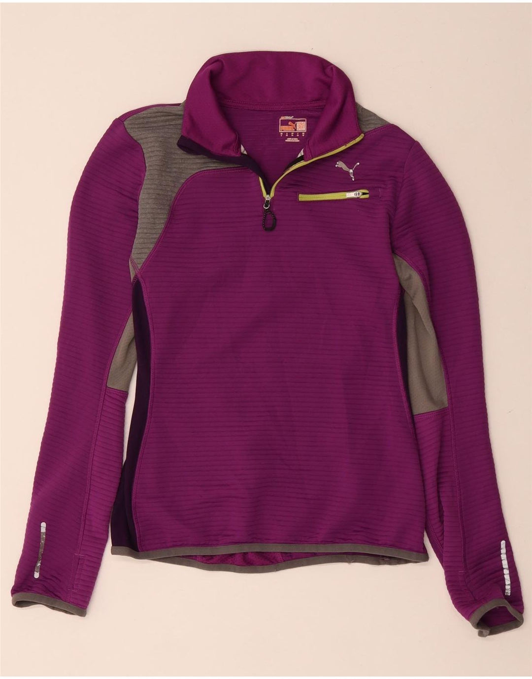 PUMA Top de chándal con cuello y cremallera para mujer UK 10 Small Purple Colourblock