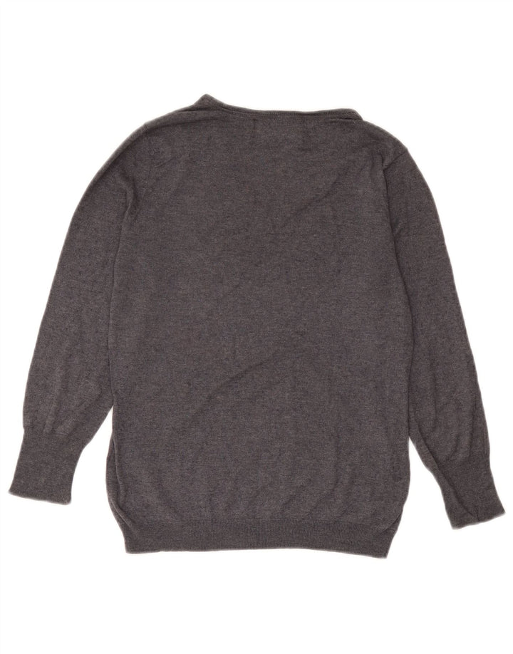 Zara - Jersey con cuello en V para mujer, talla 42, seda gris medio