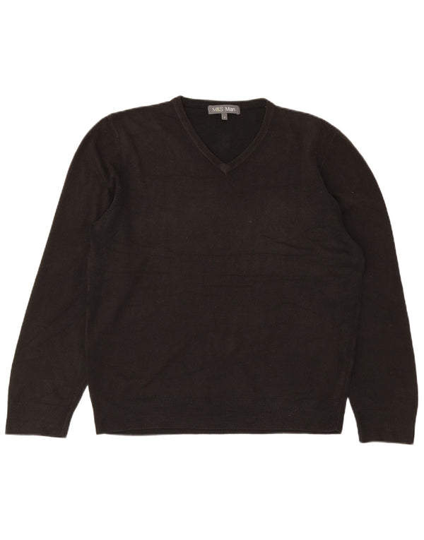Marks & Spencer Mens V-Neck Jumper Sweater Large Black Acrylic