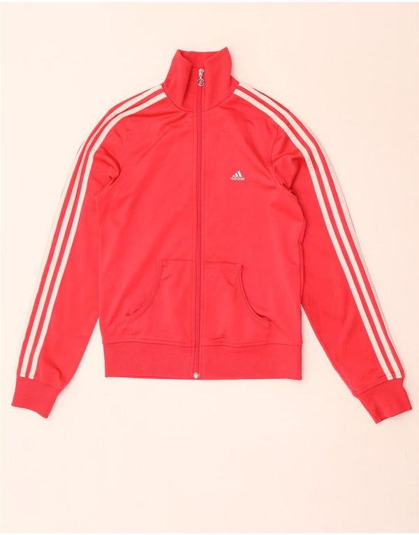 Adidas Mujer Chándal Top Chaqueta Reino Unido 10 Pequeño Rojo Poliéster