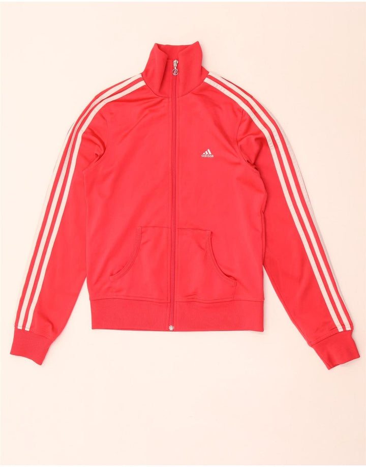 Adidas Mujer Chándal Top Chaqueta Reino Unido 10 Pequeño Rojo Poliéster