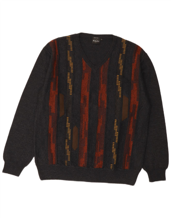Danilo Jersey con cuello en V para hombre, talla grande, poliacrílico a rayas grises