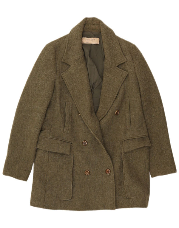 Zara Mujer Chaqueta Blazer De Doble Botonadura UK 42 Poliéster Caqui Mediano