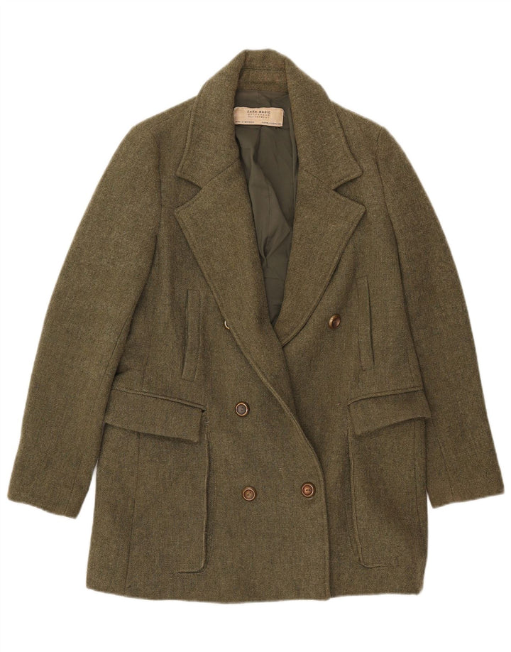 Zara Mujer Chaqueta Blazer De Doble Botonadura UK 42 Poliéster Caqui Mediano