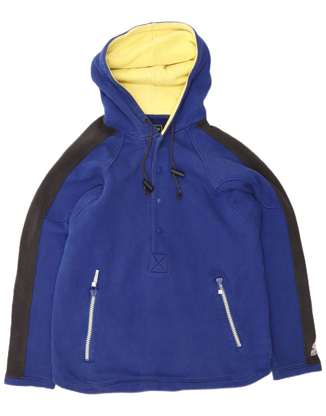 STARTER Jersey con capucha y cuello con botones para hombre, color azul medio, algodón