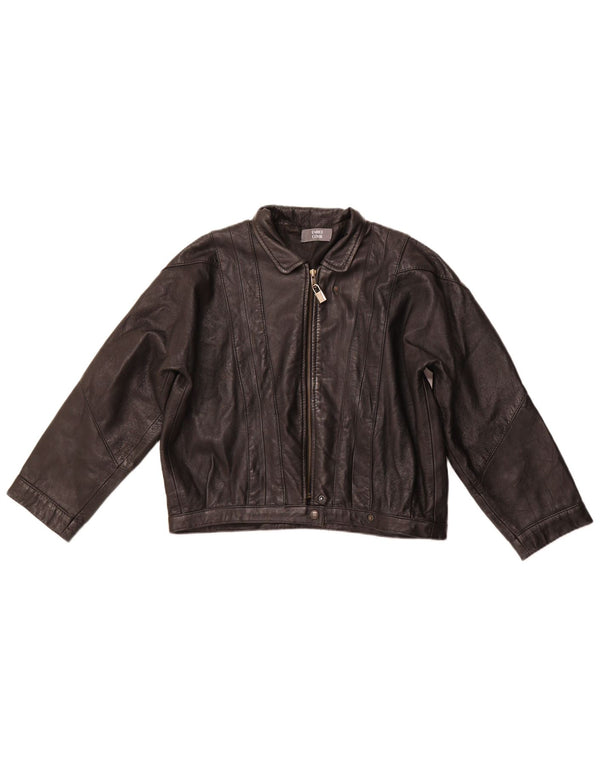 ENRICO COVERI Chaqueta de cuero extragrande para mujer UK 10 Small Black Leather