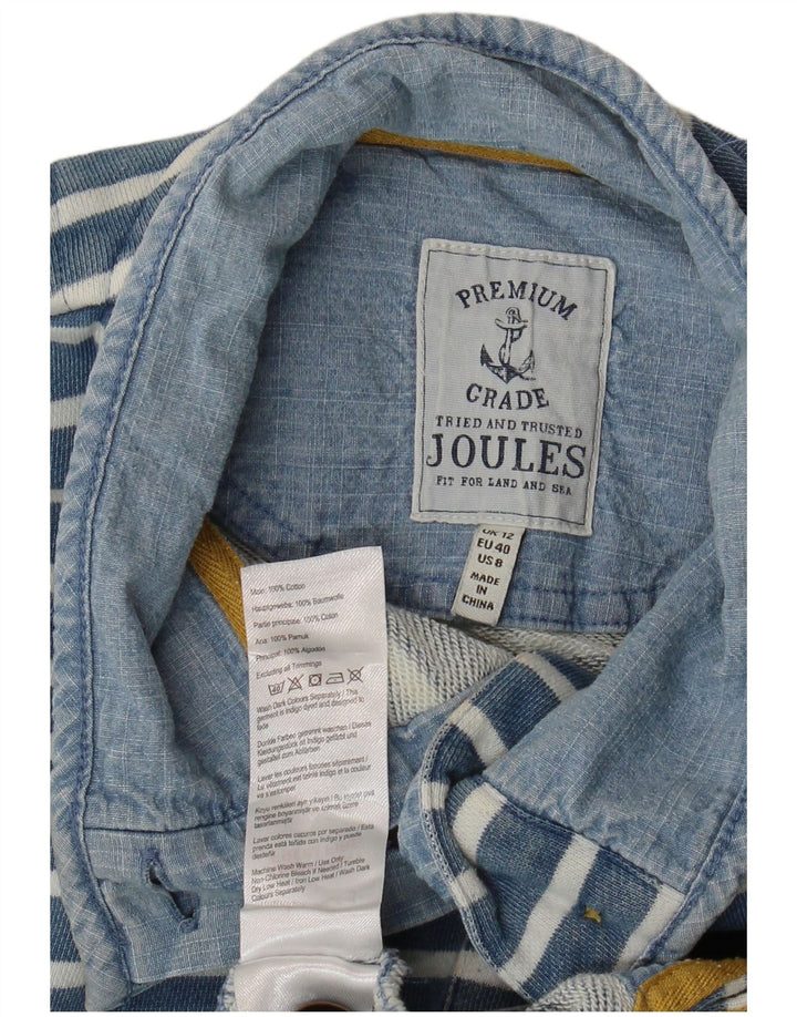 JOULES Sudadera con cuello y botones para mujer, talla 40, talla mediana, color azul a rayas