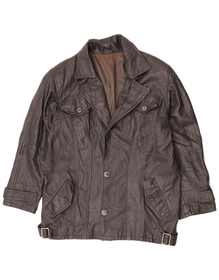 Chaqueta de cuero vintage para hombre IT 56 3XL cuero negro