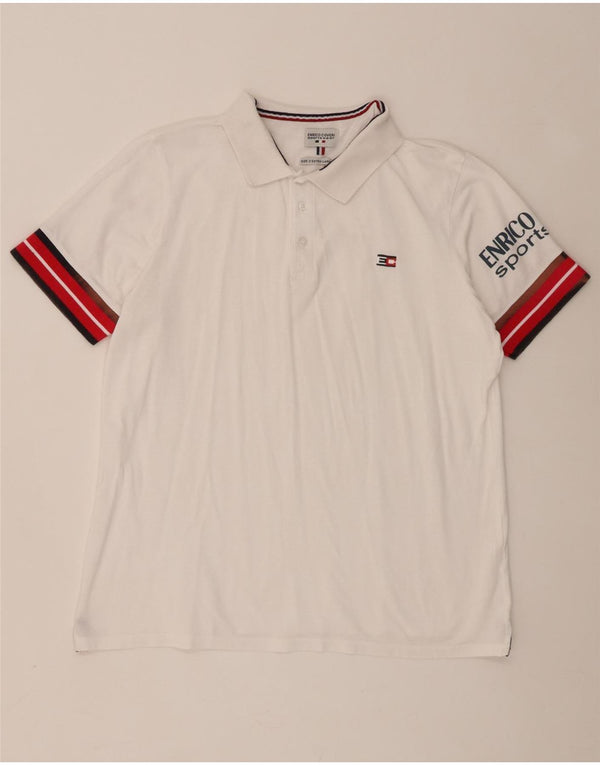 Enrico Coveri Polo gráfico para hombre 2XL Algodón blanco con bloques de color