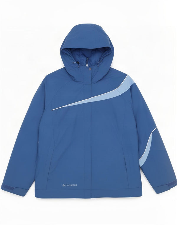 Columbia Chaqueta impermeable con capucha para mujer UK 46 Large Azul Colorblock Nylon