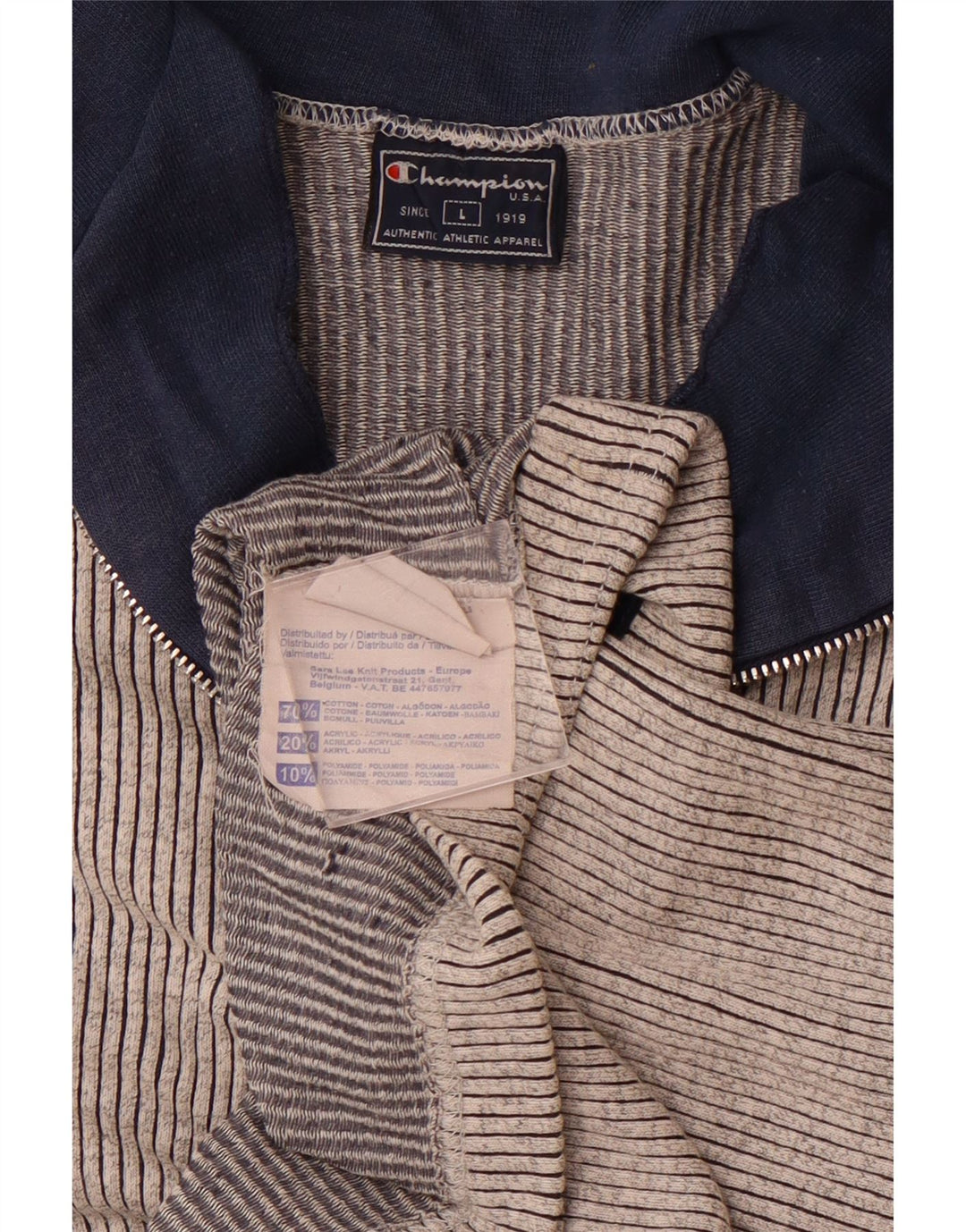 CHAMPION Camiseta con cuello y cremallera para hombre Top grande de algodón a rayas grises