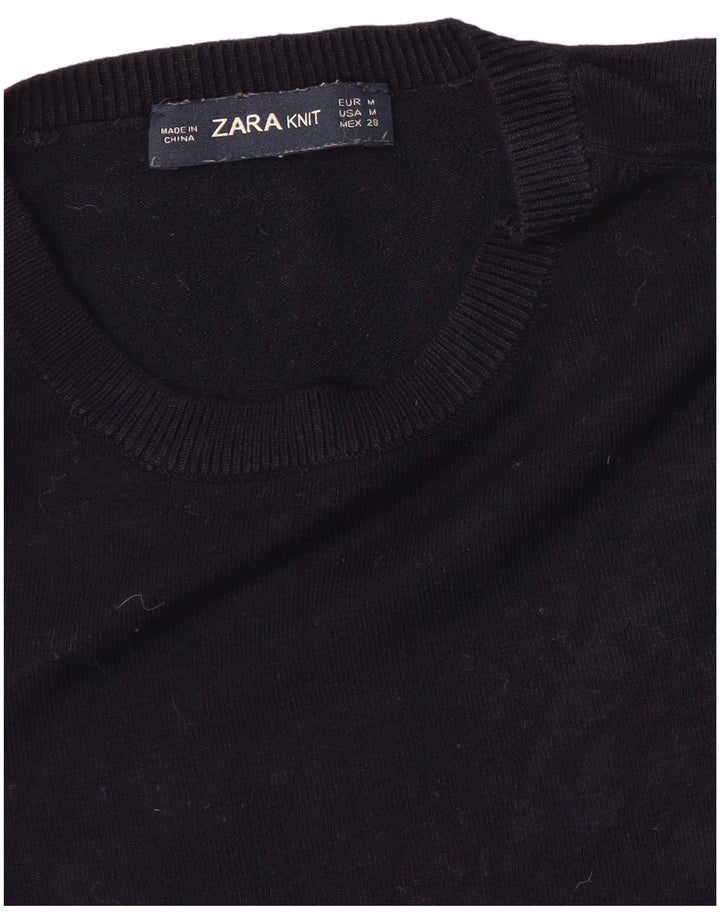 ZARA Jersey de cuello redondo para mujer, talla 40, talla M, azul marino