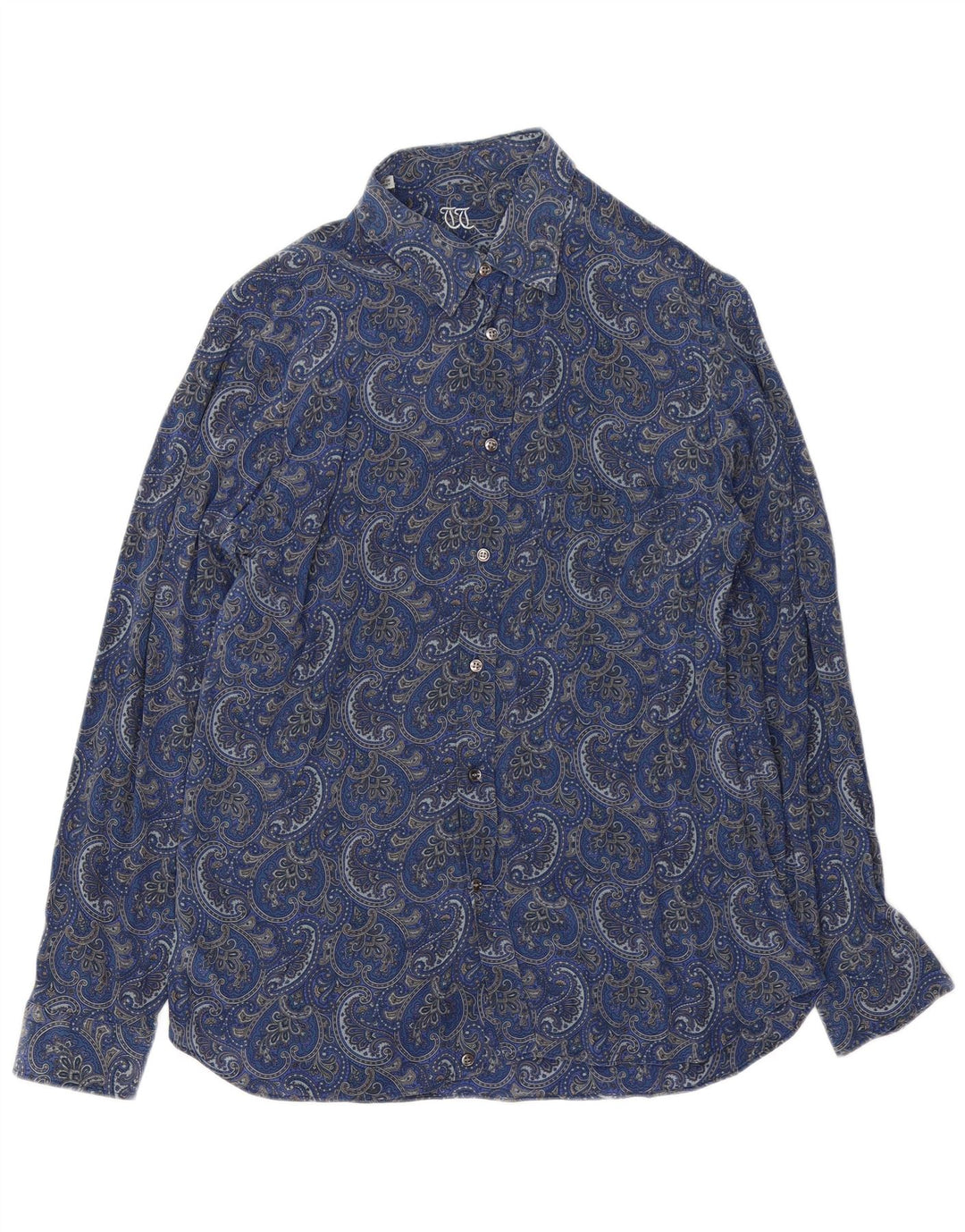 Camisa vintage para hombre talla 41 16 seda paisley azul grande