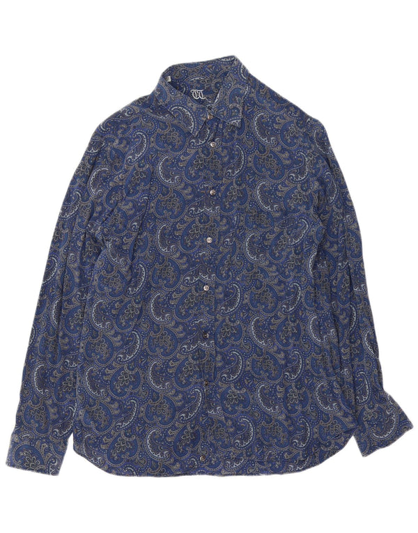 Camisa vintage para hombre talla 41 16 seda paisley azul grande