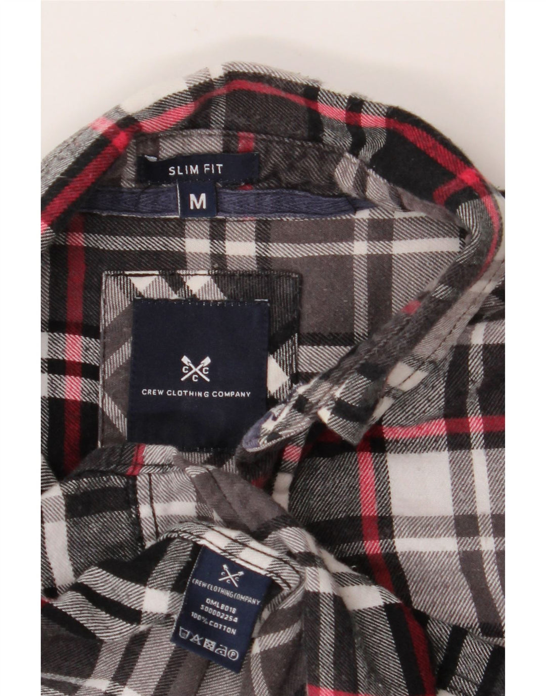 CREW CLOTHING Camisa de franela ajustada para hombre Algodón a cuadros negro mediano