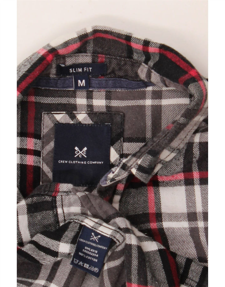 CREW CLOTHING Camisa de franela ajustada para hombre Algodón a cuadros negro mediano