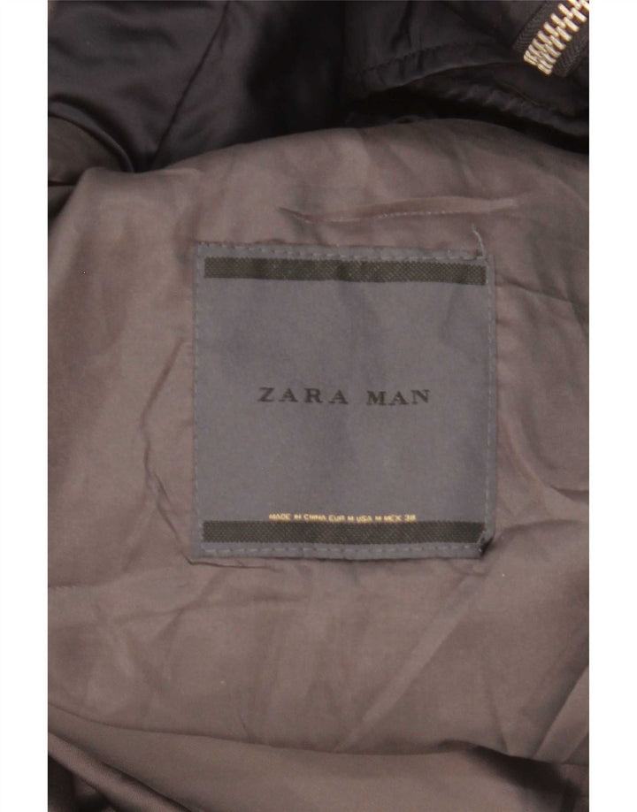 Zara Hombre Abrigo acolchado con capucha ES 38 Medio Azul marino Poliéster