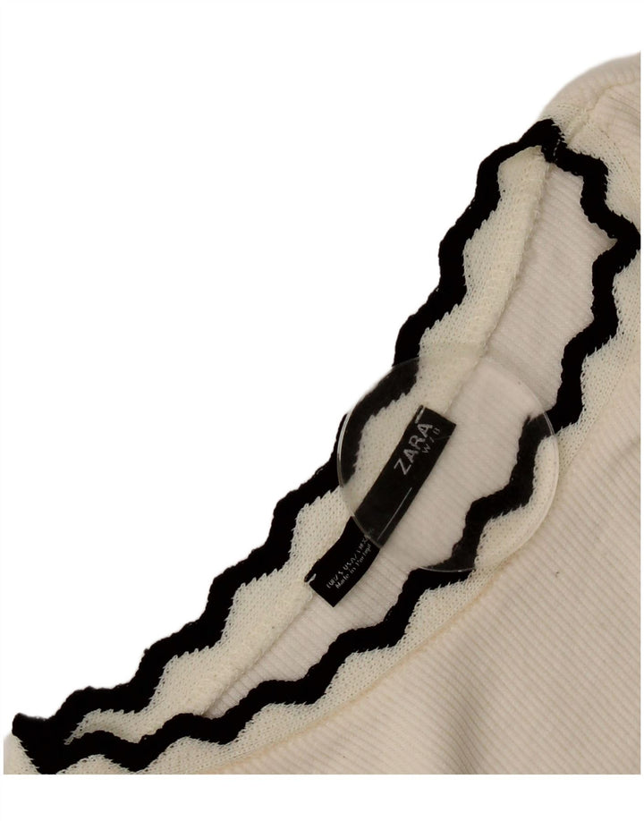 Zara Mujer Crop Top Manga Larga UK 8 Small Blanco
