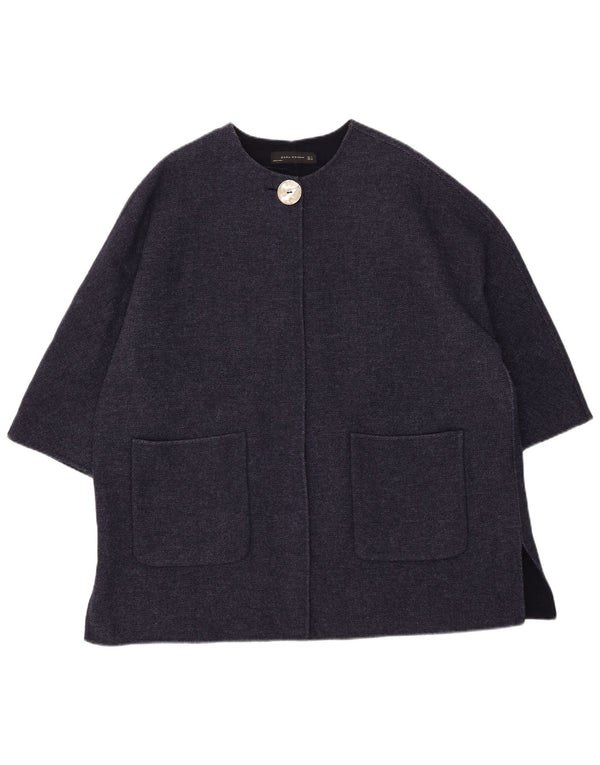 Zara Abrigo extragrande de manga 3/4 para mujer Reino Unido 46 Lana azul marino grande