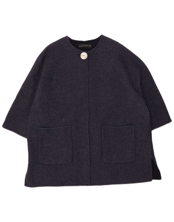 Zara Abrigo extragrande de manga 3/4 para mujer Reino Unido 46 Lana azul marino grande