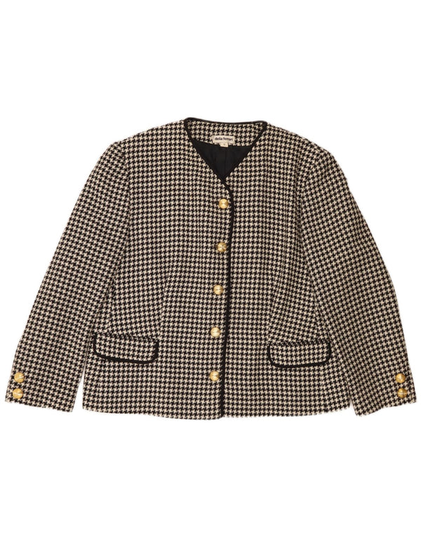 Delia Ferrari Chaqueta Blazer de 5 Botones para Mujer IT 51 XL Lana de Pata de Gallo Negra