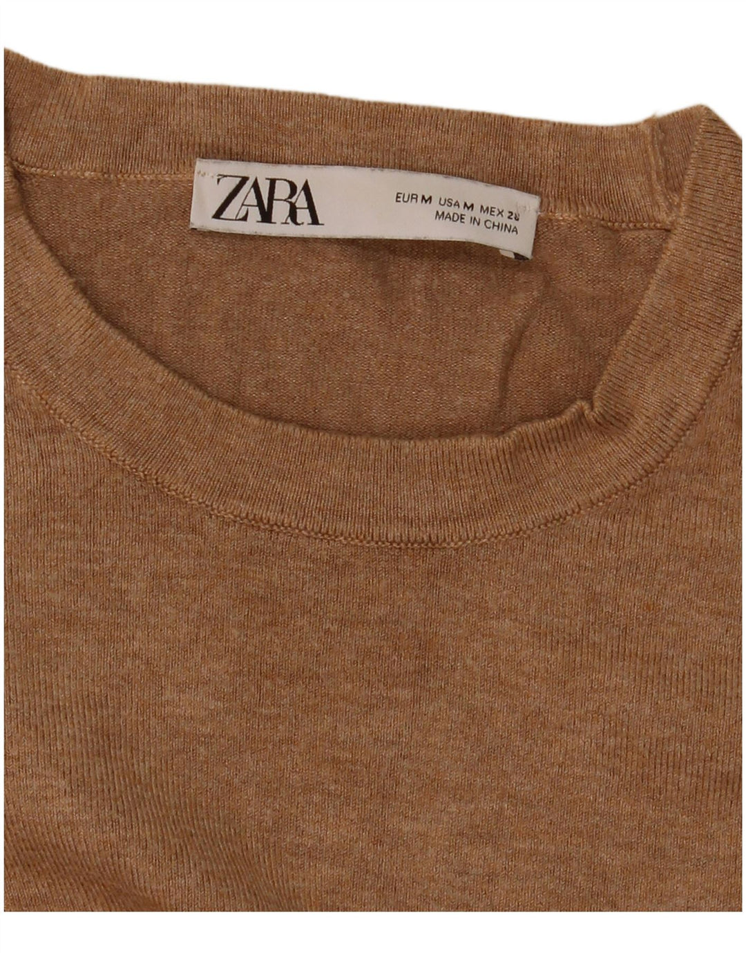 Zara - Jersey de cuello redondo para mujer, talla 40, color beige medio