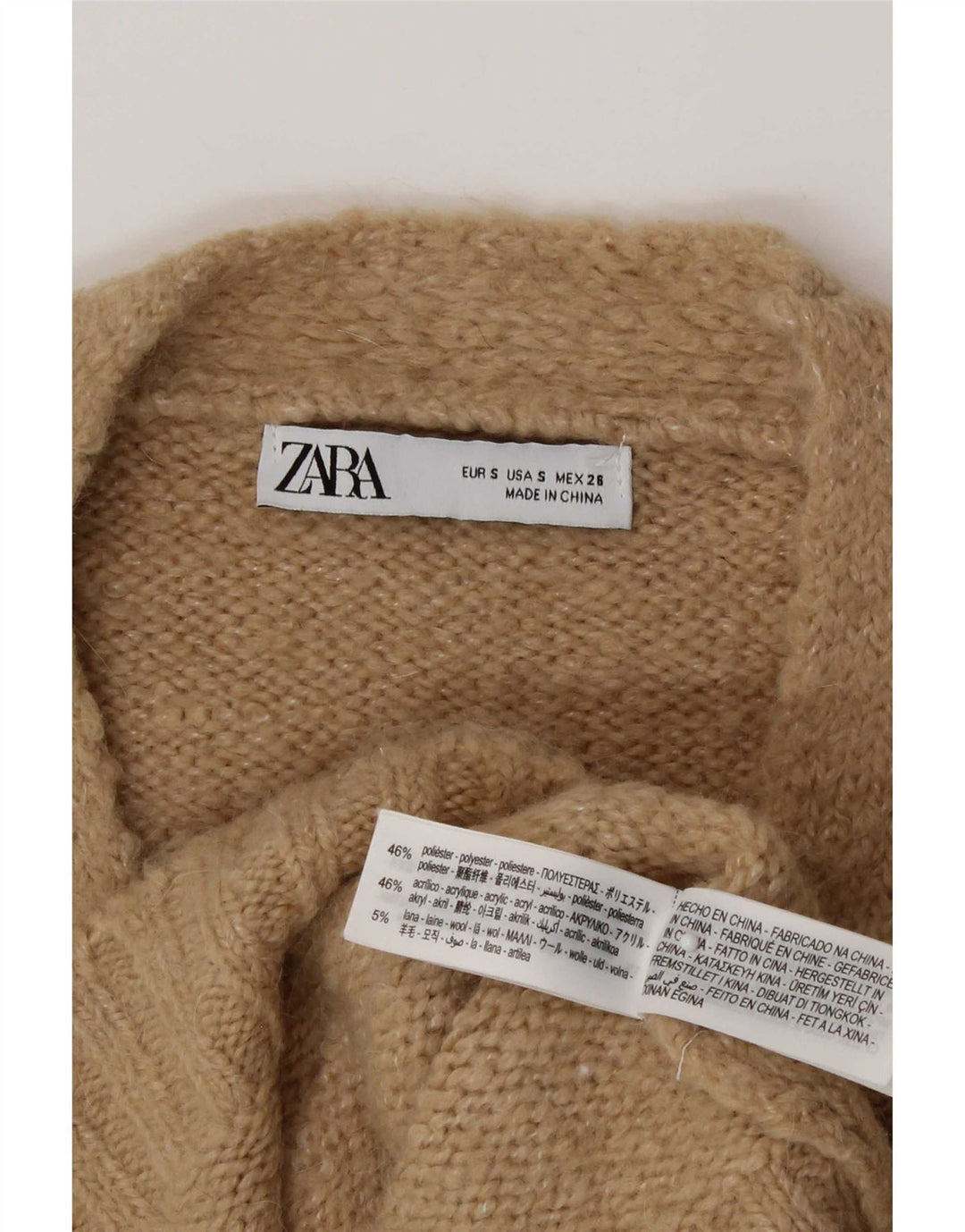 Zara Mujer Crop Cardigan Suéter UK 10 Small Beige Poliéster