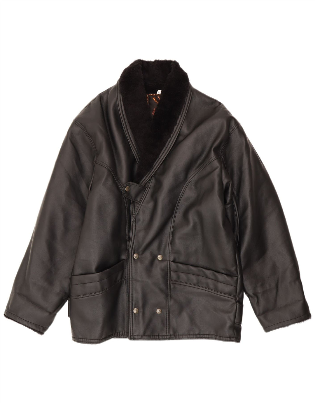 Chaqueta de piel de oveja vintage para hombre IT 52 XL piel de oveja negra