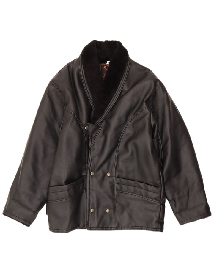 Chaqueta de piel de oveja vintage para hombre IT 52 XL piel de oveja negra