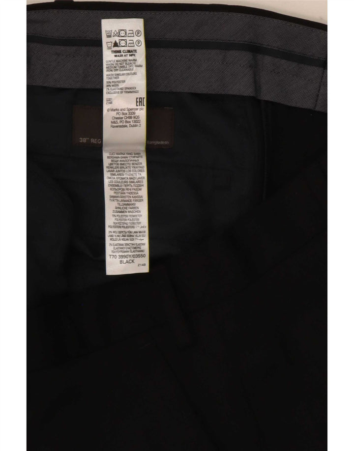 Marks & Spencer Pantalón de traje regular para hombre W38 L31 Poliéster negro