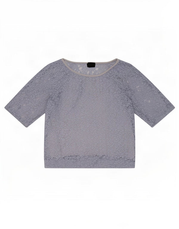 Topshop Blusa corta de encaje para mujer UK 10 Small Blue Floral Poliéster