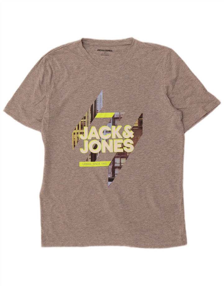 Jack & Jones Hombre Camiseta Gráfica Top Algodón Gris Medio
