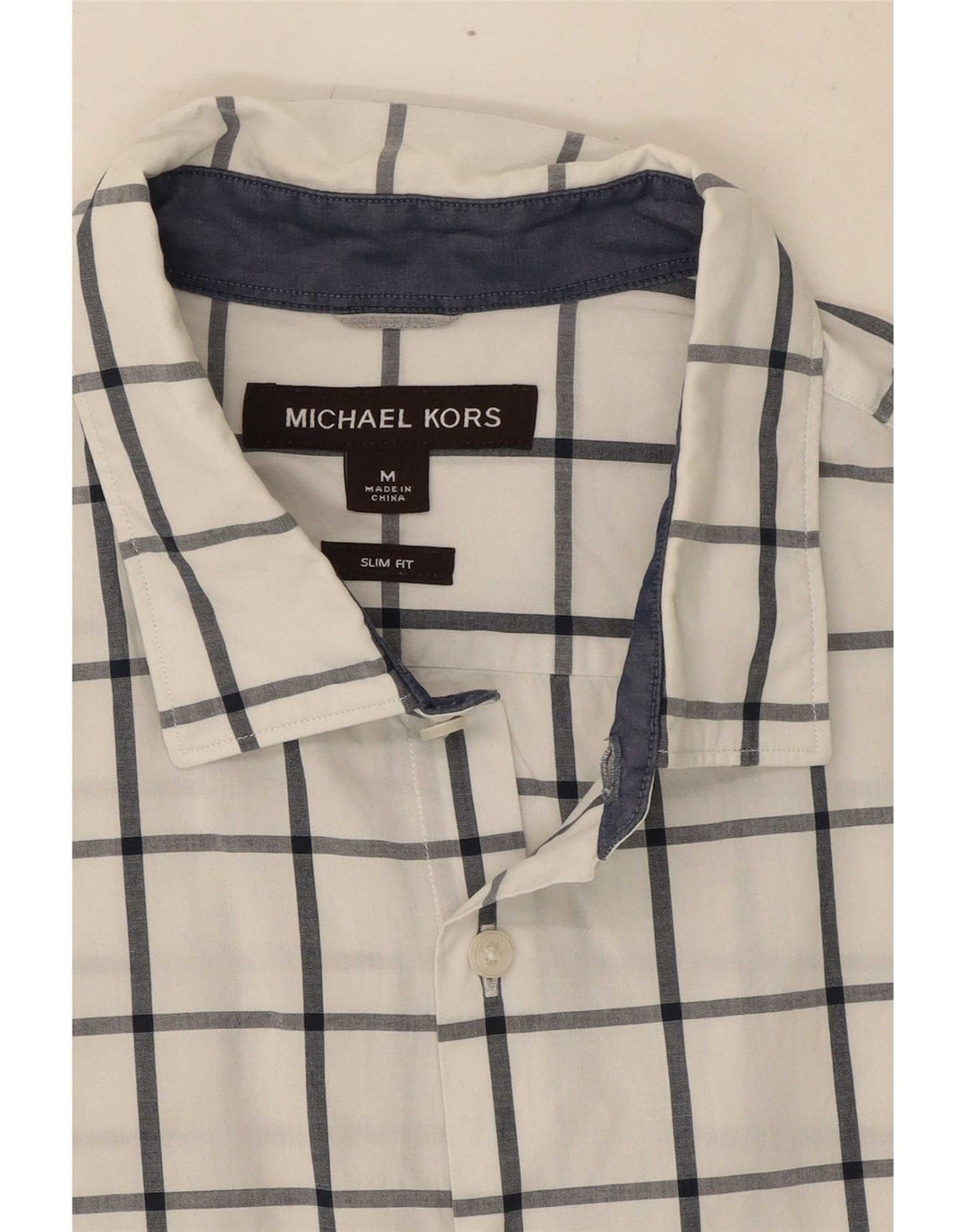 Michael Kors Hombre Camisa Slim Fit Cuadros Blancos Medianos
