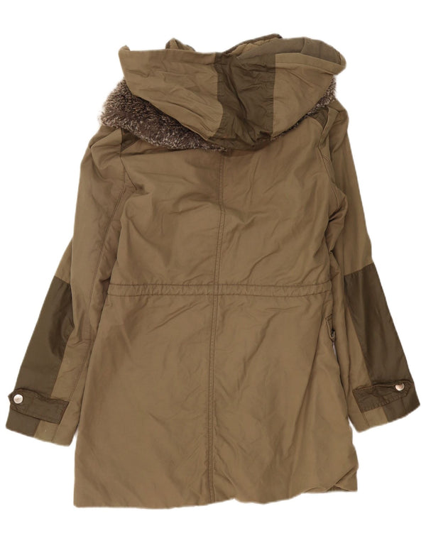 Karen Millen Chaqueta Parka con Capucha para Mujer UK 12 Poliéster Caqui Mediano