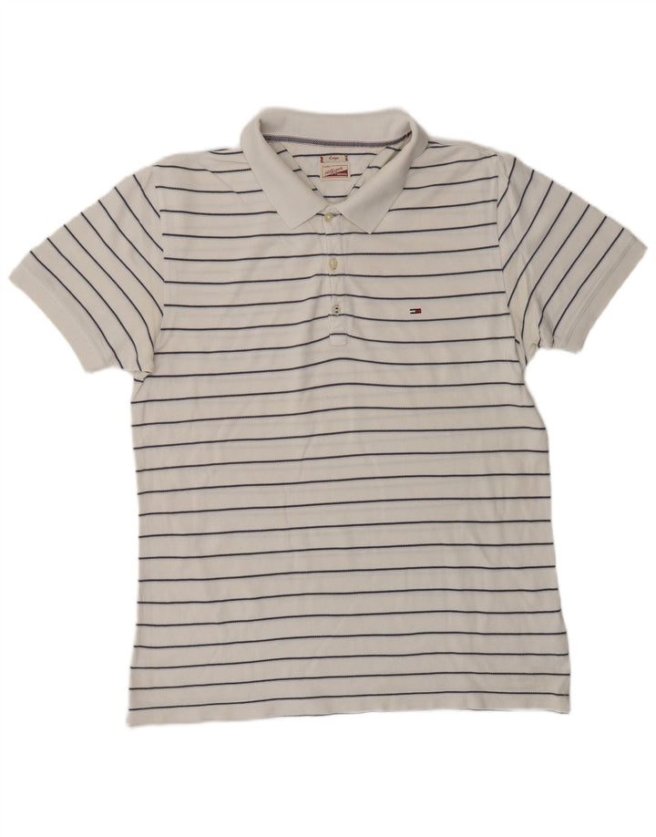 TOMMY HILFIGER Polo clásico para hombre de algodón a rayas blancas grandes
