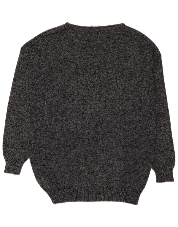 Vintage mujer gráfico barco cuello jersey suéter Reino Unido 14 gris medio moteado