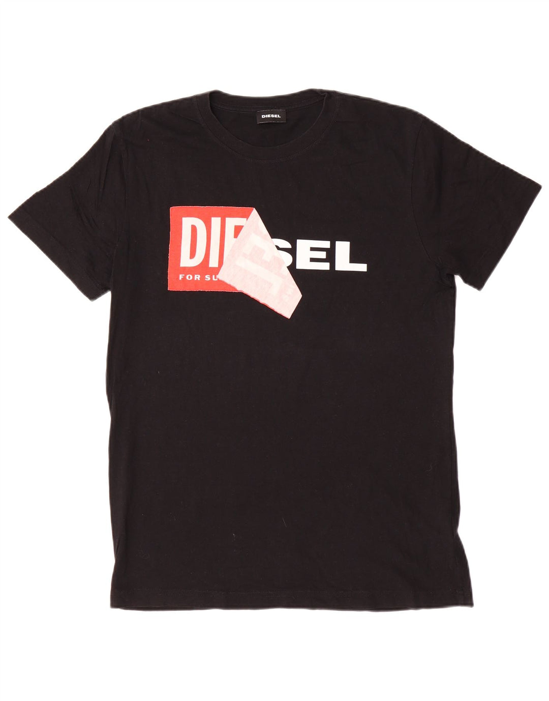 Diesel Hombre Camiseta Gráfica Top Medio Algodón Negro